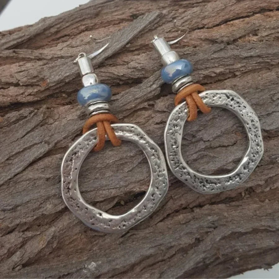 Antique Boho Silver Circle Earrings | White Gold