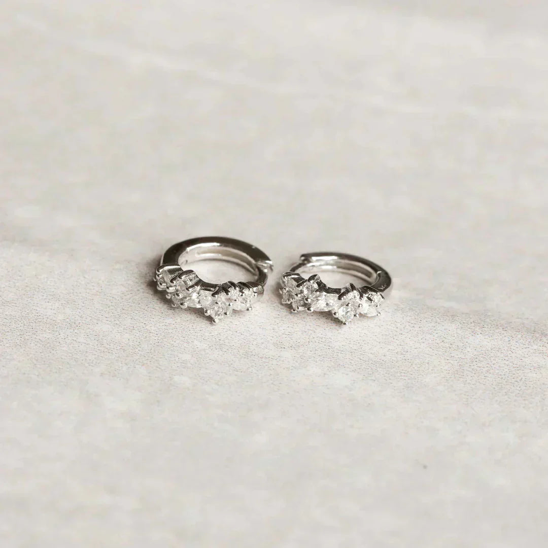 Crystal Cluster Huggies | White Gold