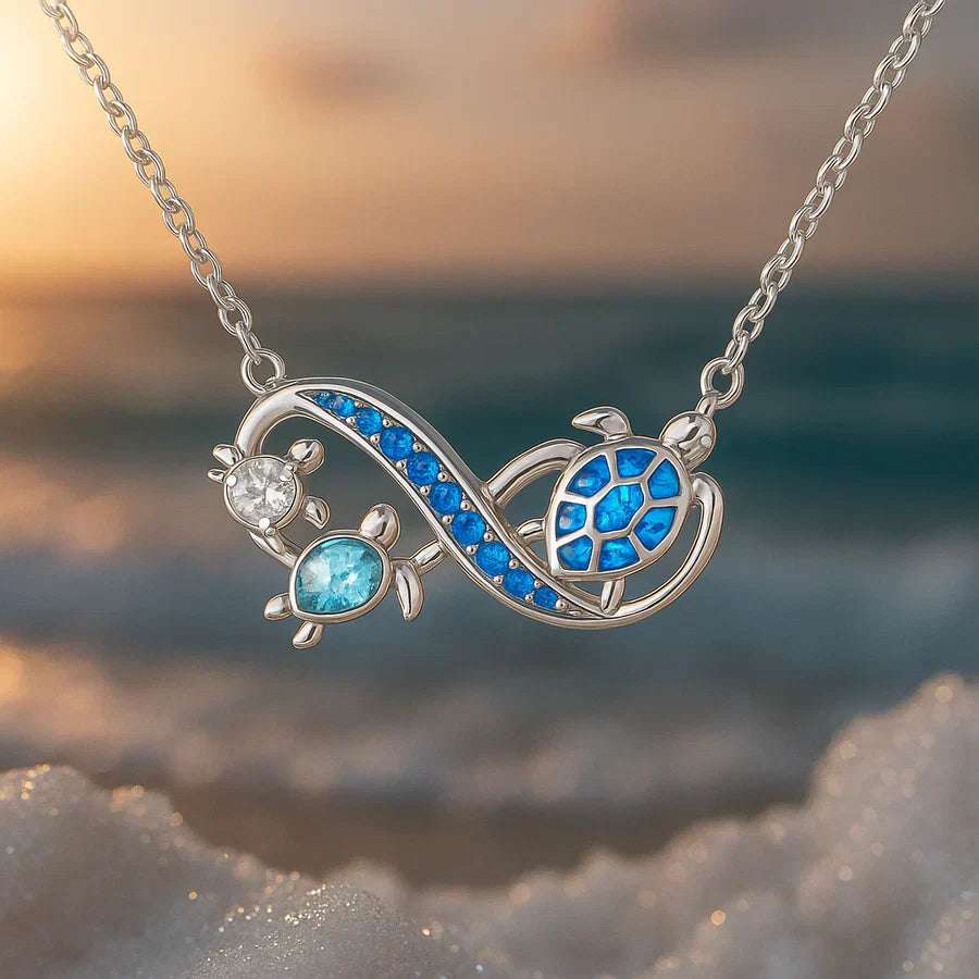 Twin Silver Turtle Necklace | White Gold