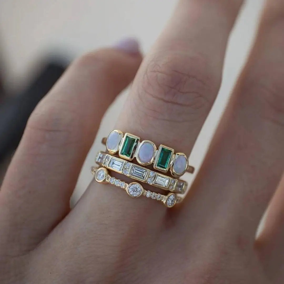 Ophelia™ | Vintage White & Green Opal Rings